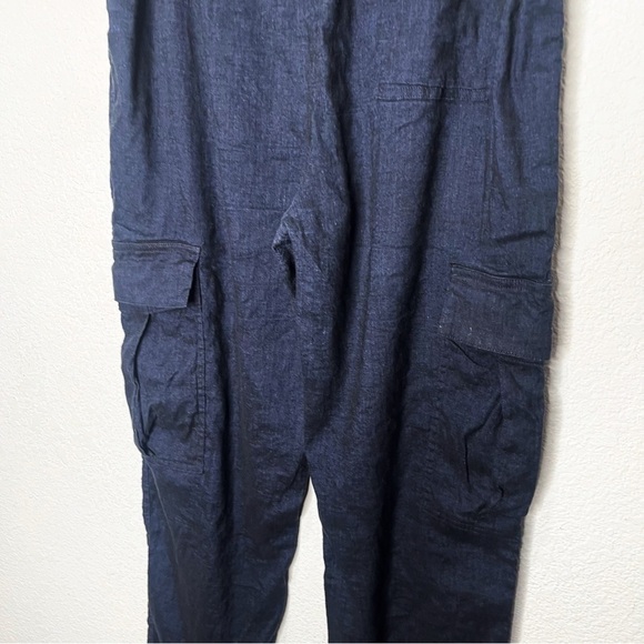 Theory Easy Pull On Cargo Linen Eco Sharkskin 2 Cropped Wide Leg Pants - Picture 9 of 12